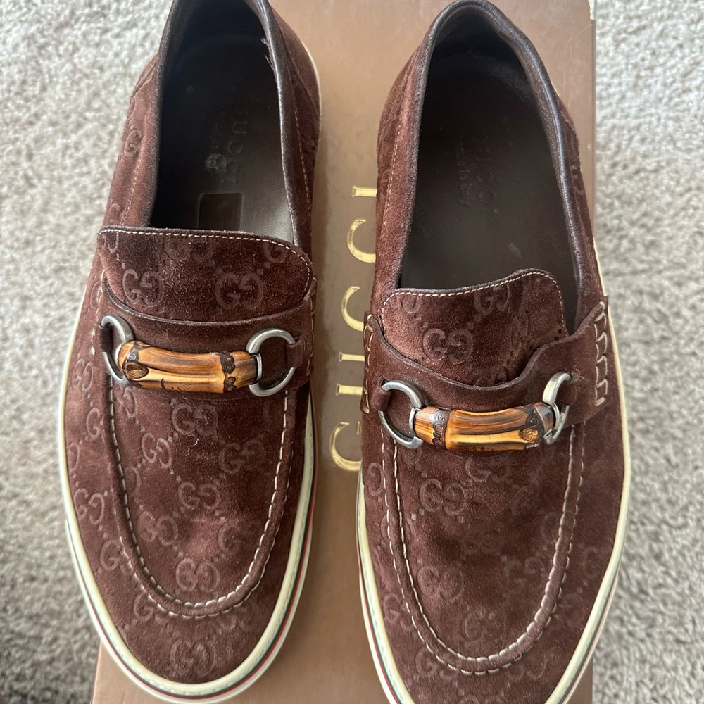 Gucci Brown Suede Loafers with Signature Horsebit